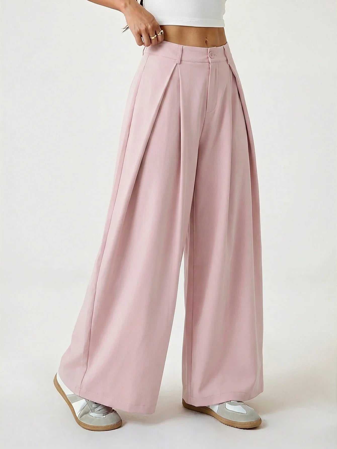 Vintage Casual Hippie Street Oversized Blue Striped Textured Wide Leg Pants shein