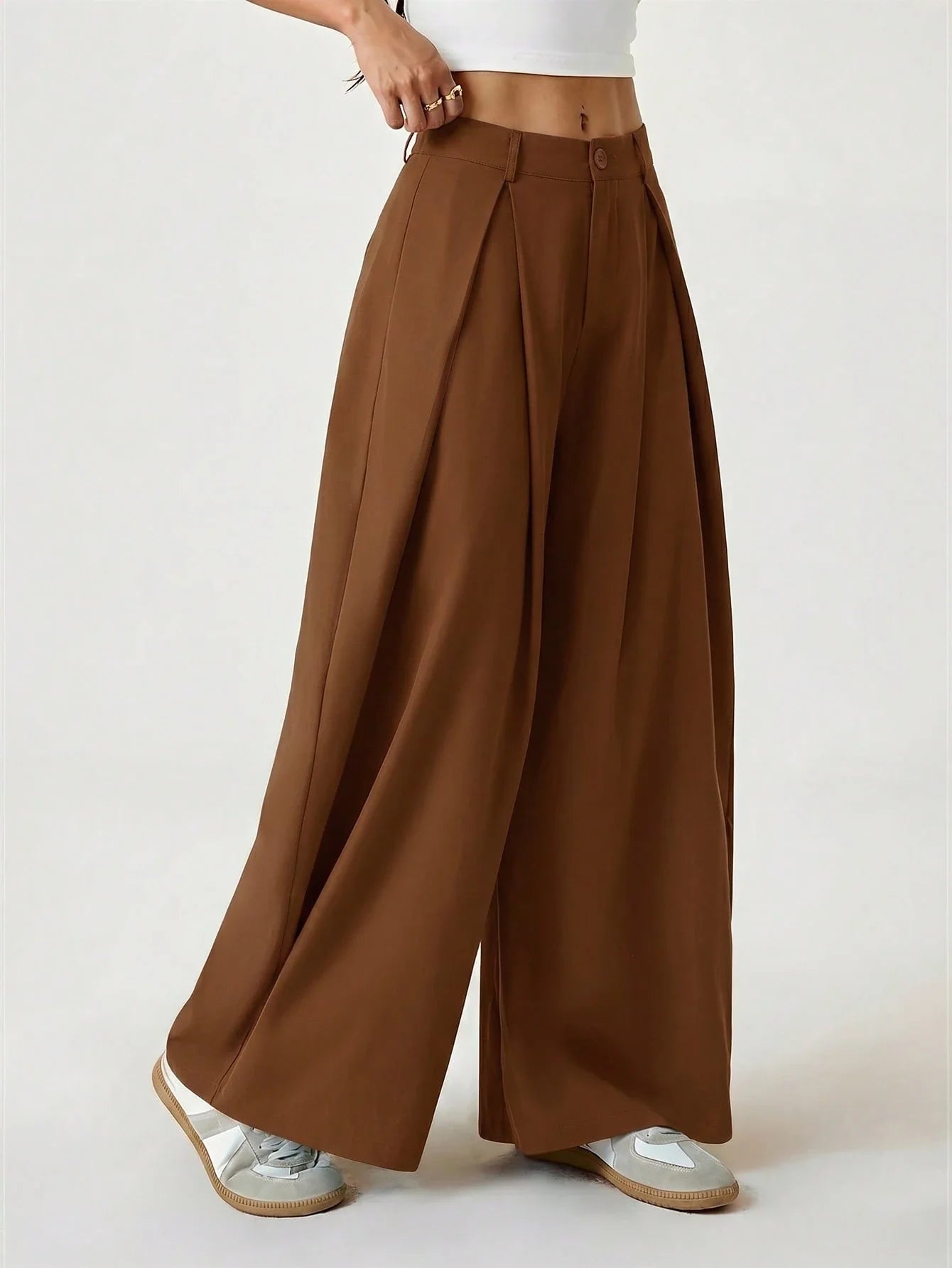 Vintage Casual Hippie Street Oversized Blue Striped Textured Wide Leg Pants shein
