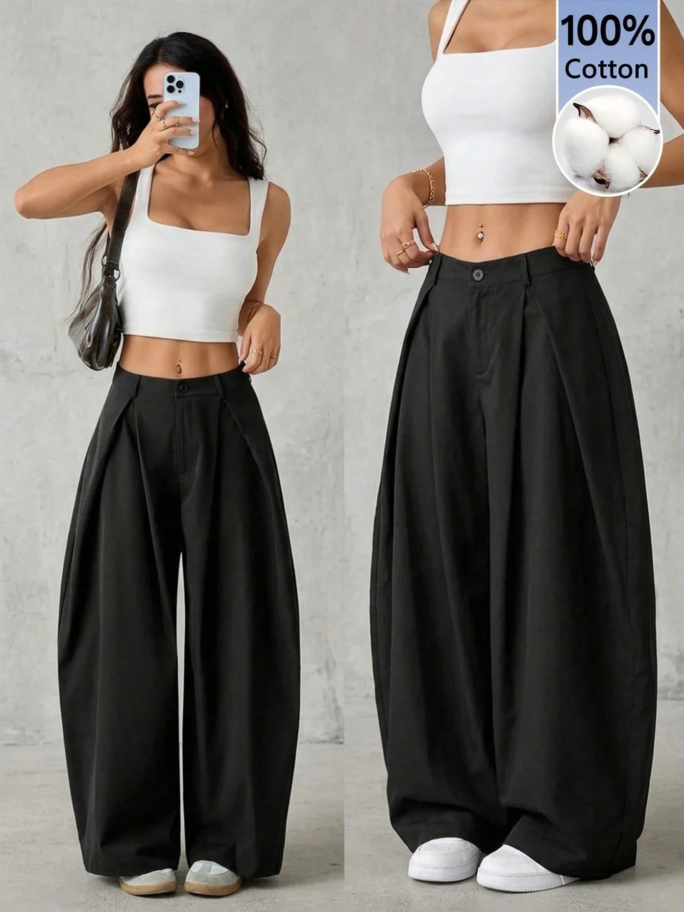 Vintage Casual Hippie Street Oversized Blue Striped Textured Wide Leg Pants shein