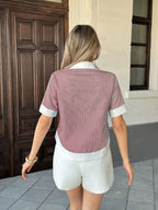 Vacation Striped Patchwork Contrast Pocket Short Sleeve Shirt shein