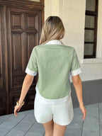 Vacation Striped Patchwork Contrast Pocket Short Sleeve Shirt shein