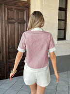 Vacation Striped Patchwork Contrast Pocket Short Sleeve Shirt shein