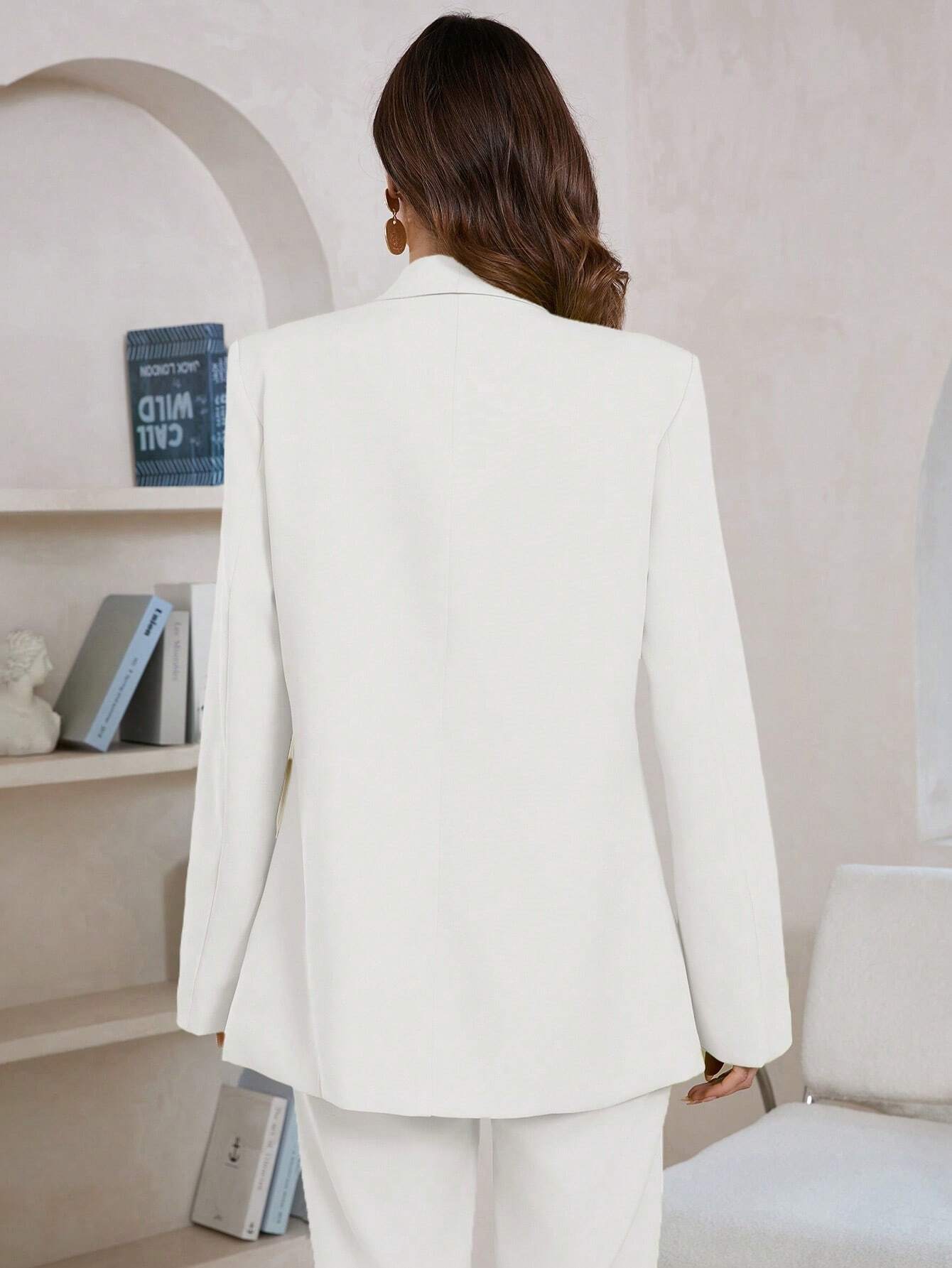Women's Solid Color Shawl Collar Long Sleeve Pocket Elegant Blazer shein