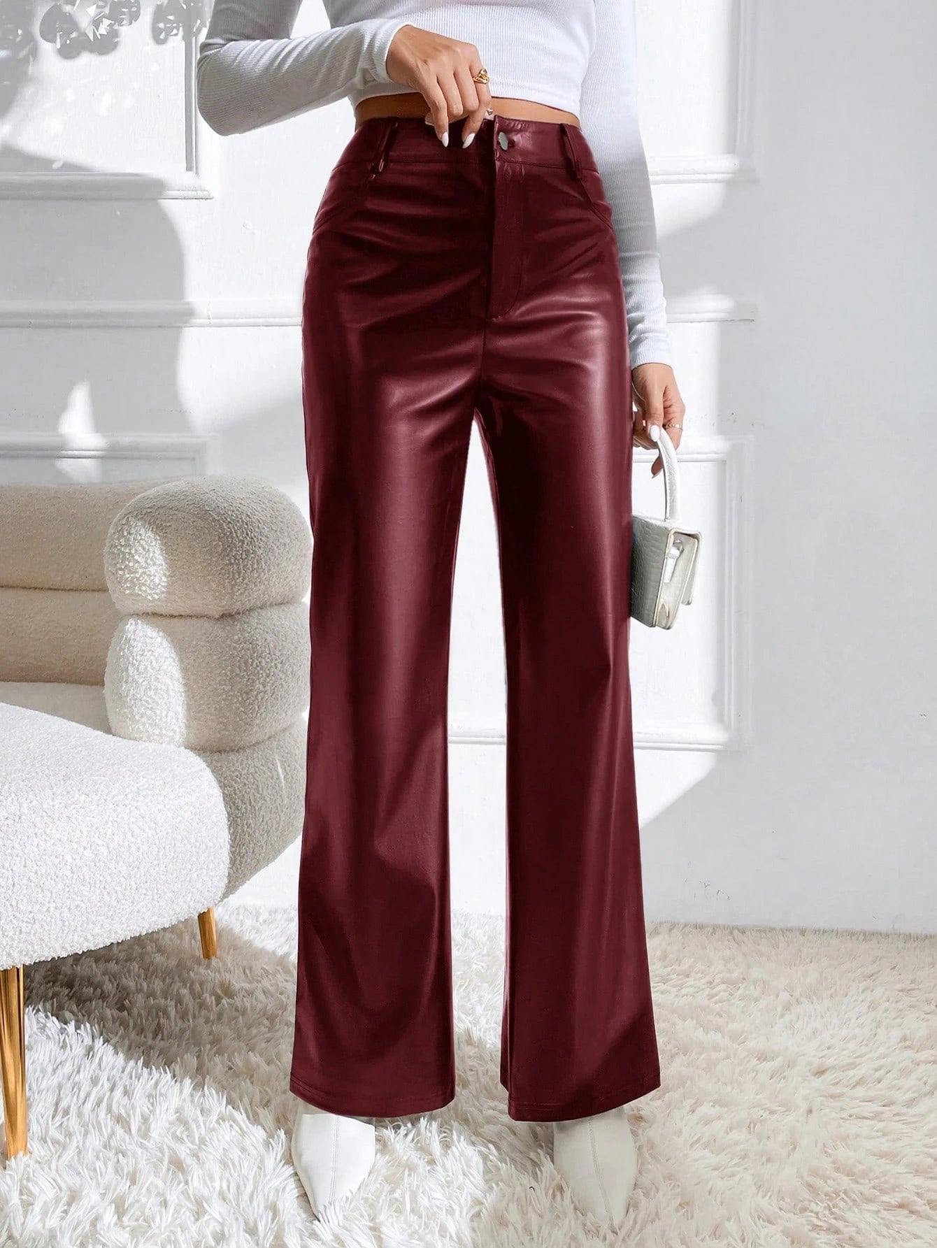 Privé Zipper Fly PU Flare Leg Dress Pants