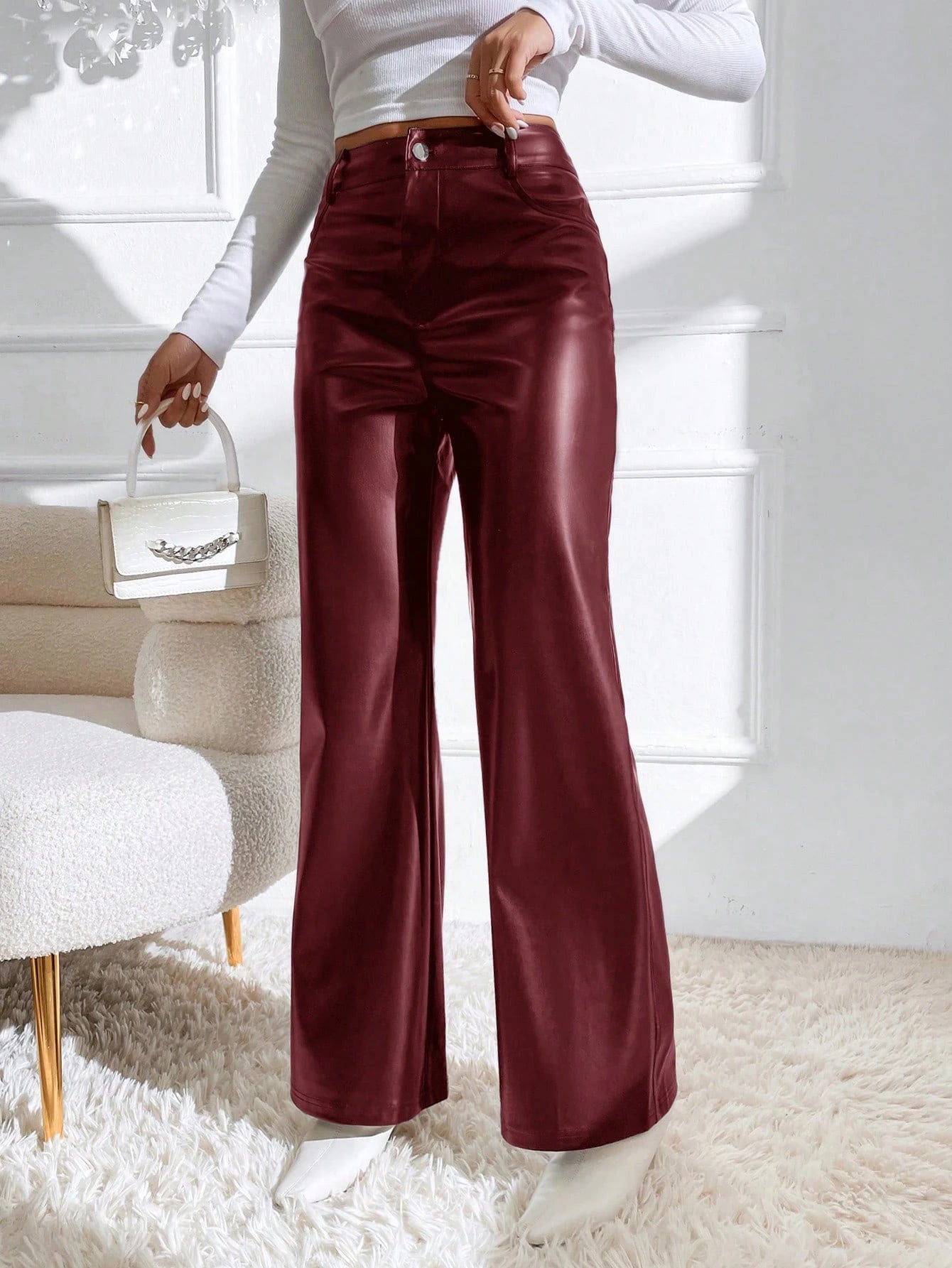 Privé Zipper Fly PU Flare Leg Dress Pants