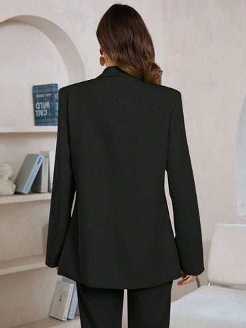 Women's Solid Color Shawl Collar Long Sleeve Pocket Elegant Blazer