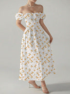 Allover Print Square Neck Puff Sleeve Dress shein