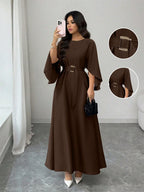Elegant Refined Commute & Casual Batwing Sleeve Cinched Waist Dress shein