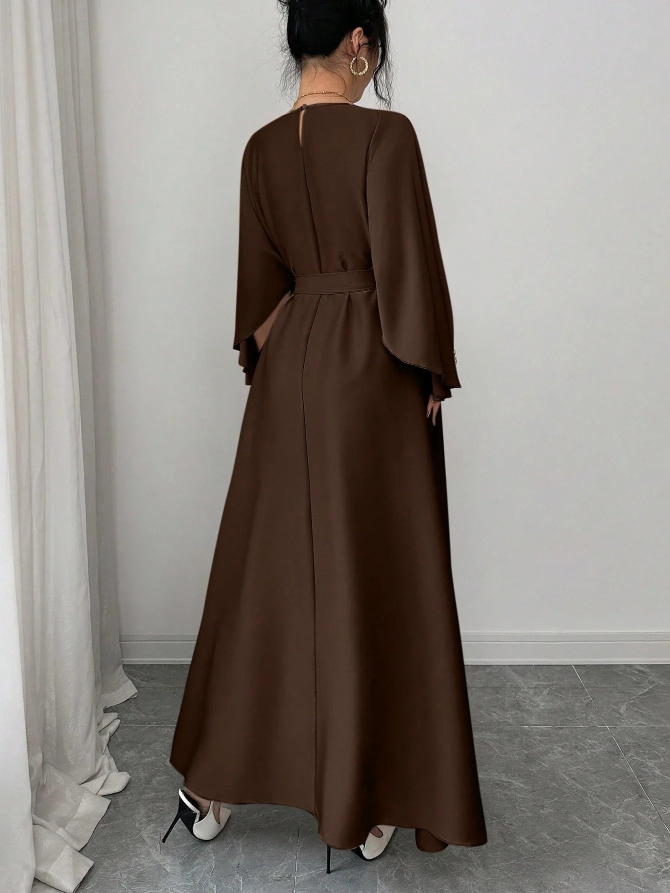 Elegant Refined Commute & Casual Batwing Sleeve Cinched Waist Dress shein