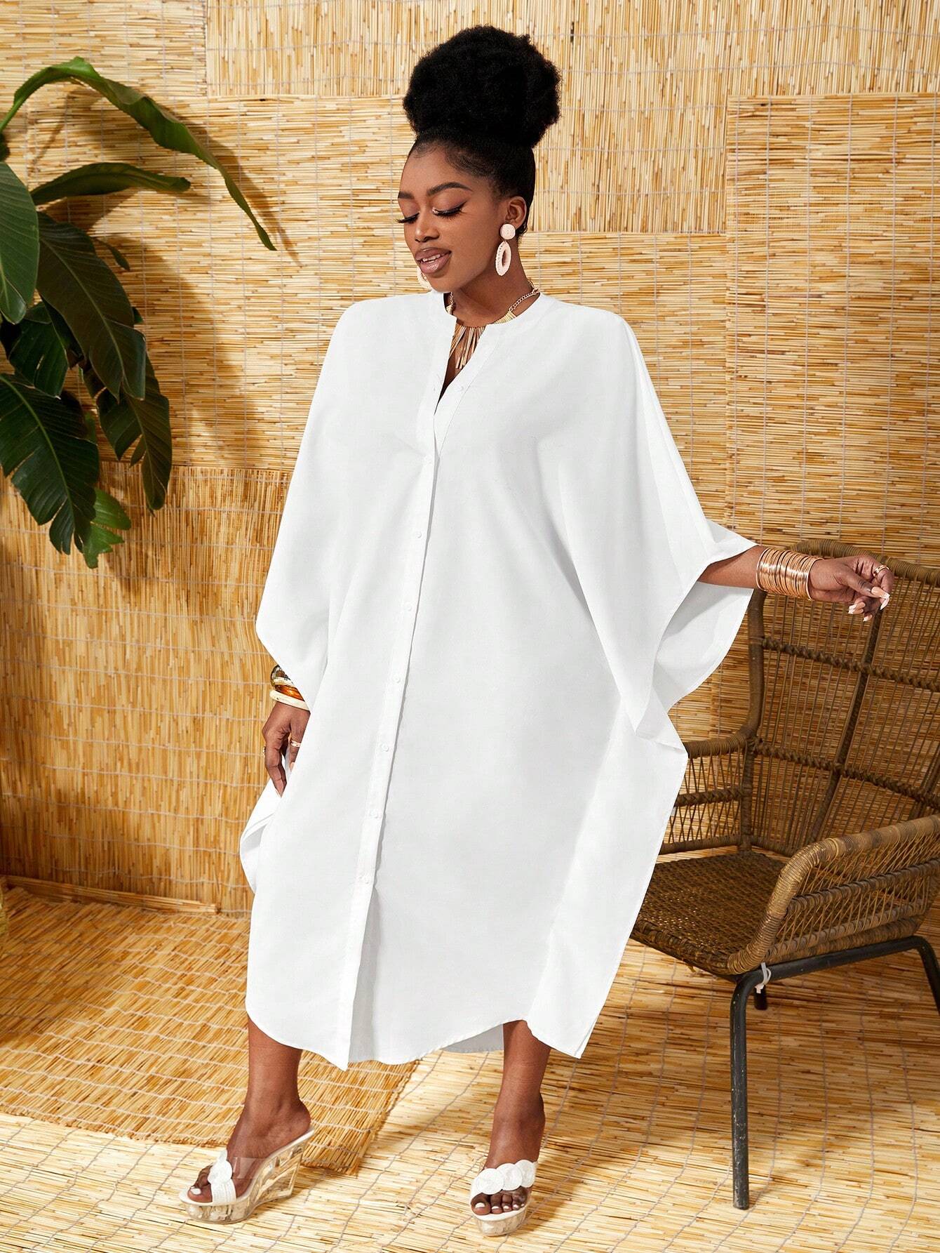 Leisure Loose Fit Long Shirt Dress shein