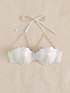 Women Halter Backless One-Piece Bikini Top shein