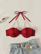 Women Halter Backless One-Piece Bikini Top shein