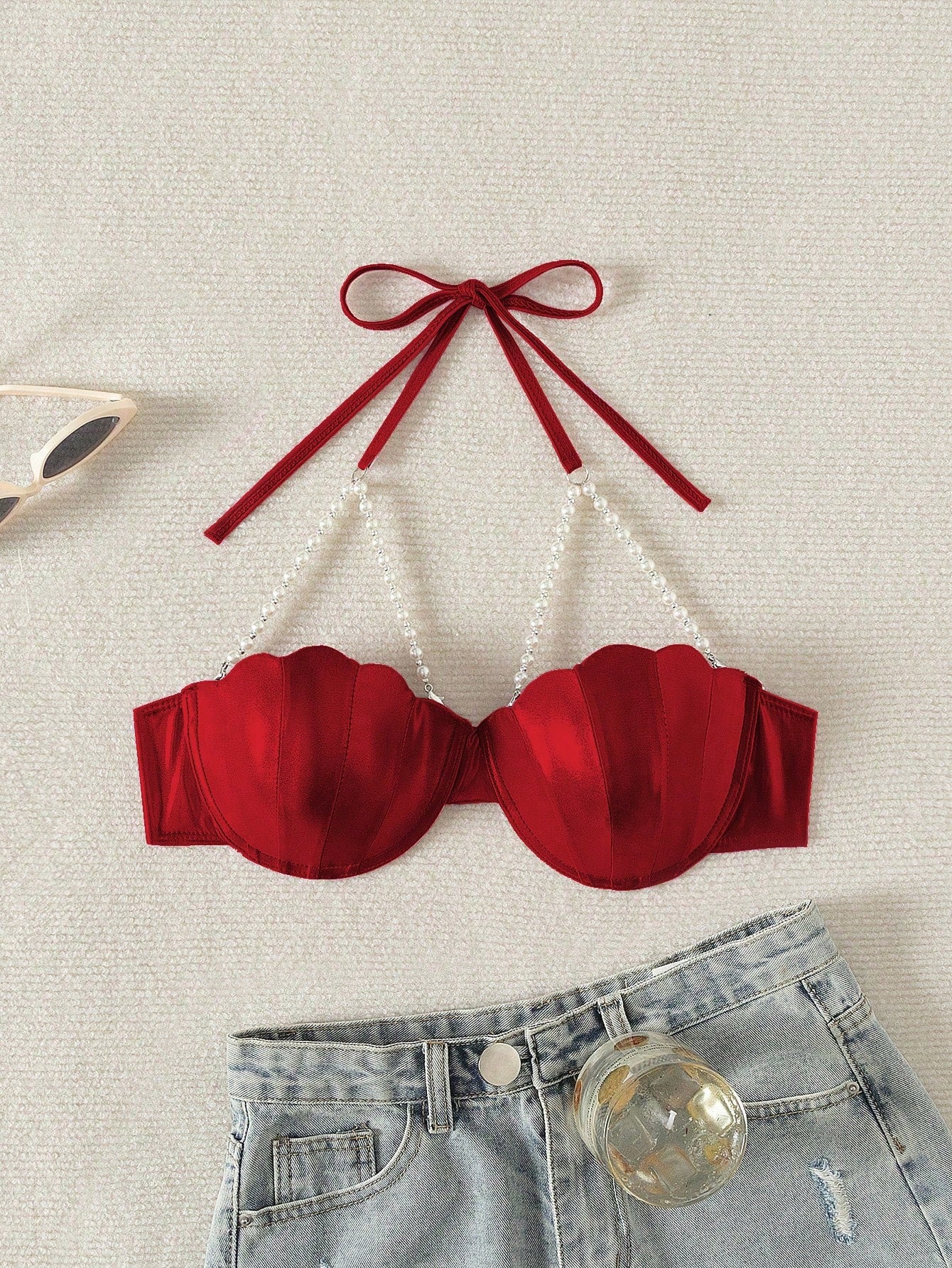 Women Halter Backless One-Piece Bikini Top shein