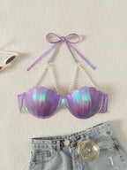 Women Halter Backless One-Piece Bikini Top shein