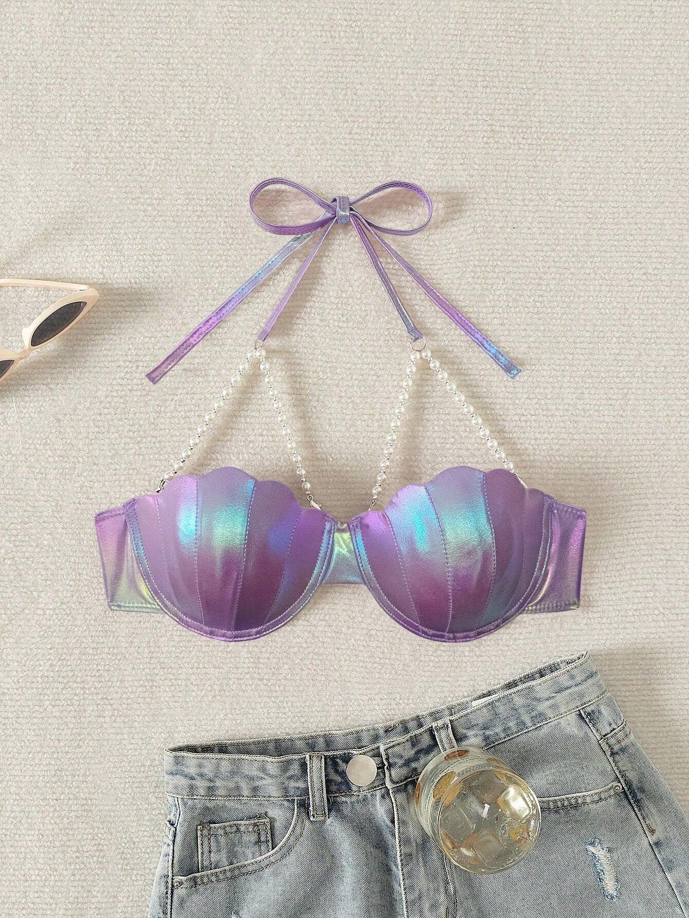 Women Halter Backless One-Piece Bikini Top shein
