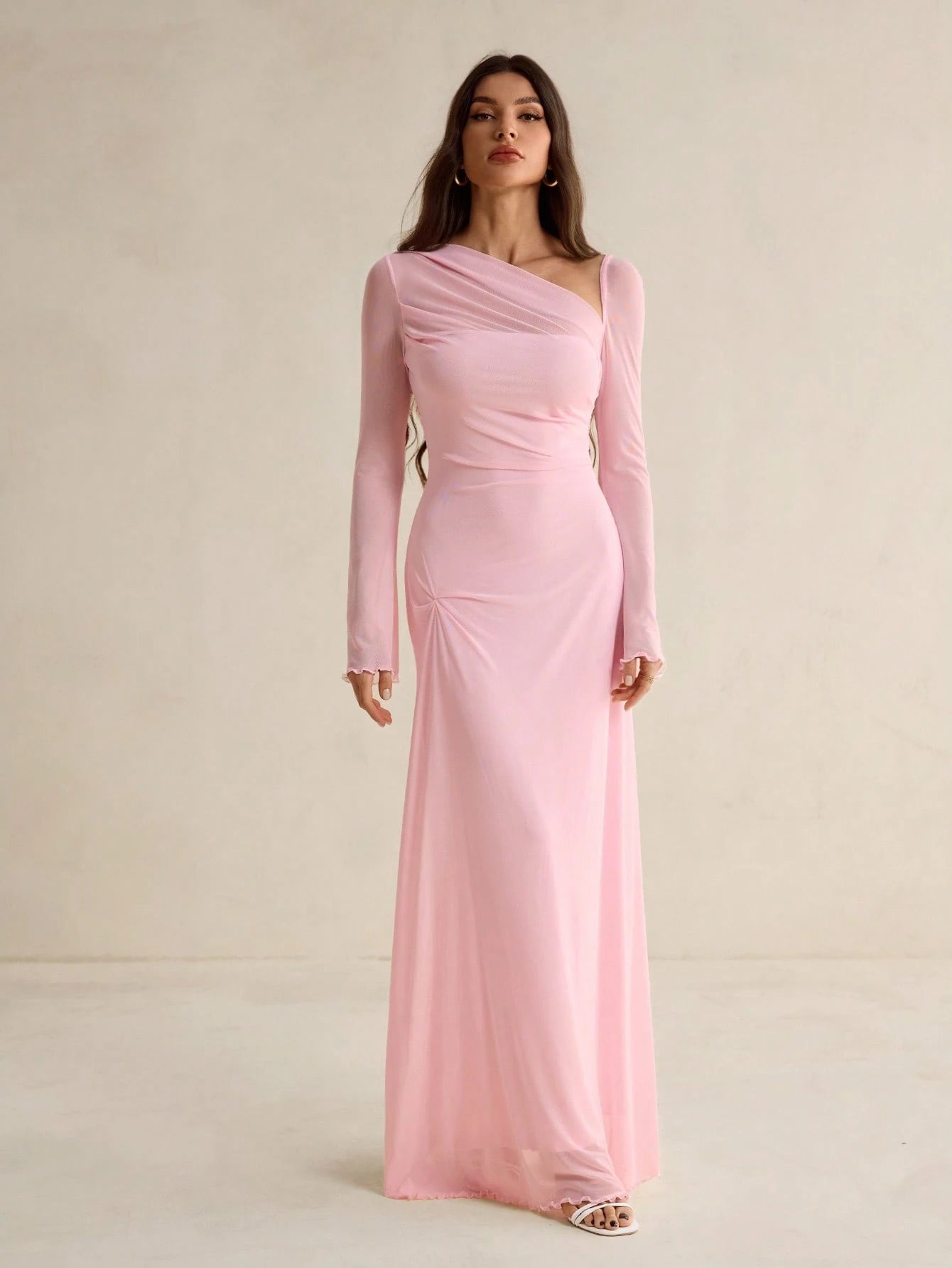 Tall Elegant Solid Color Asymmetric Neck Dress shein
