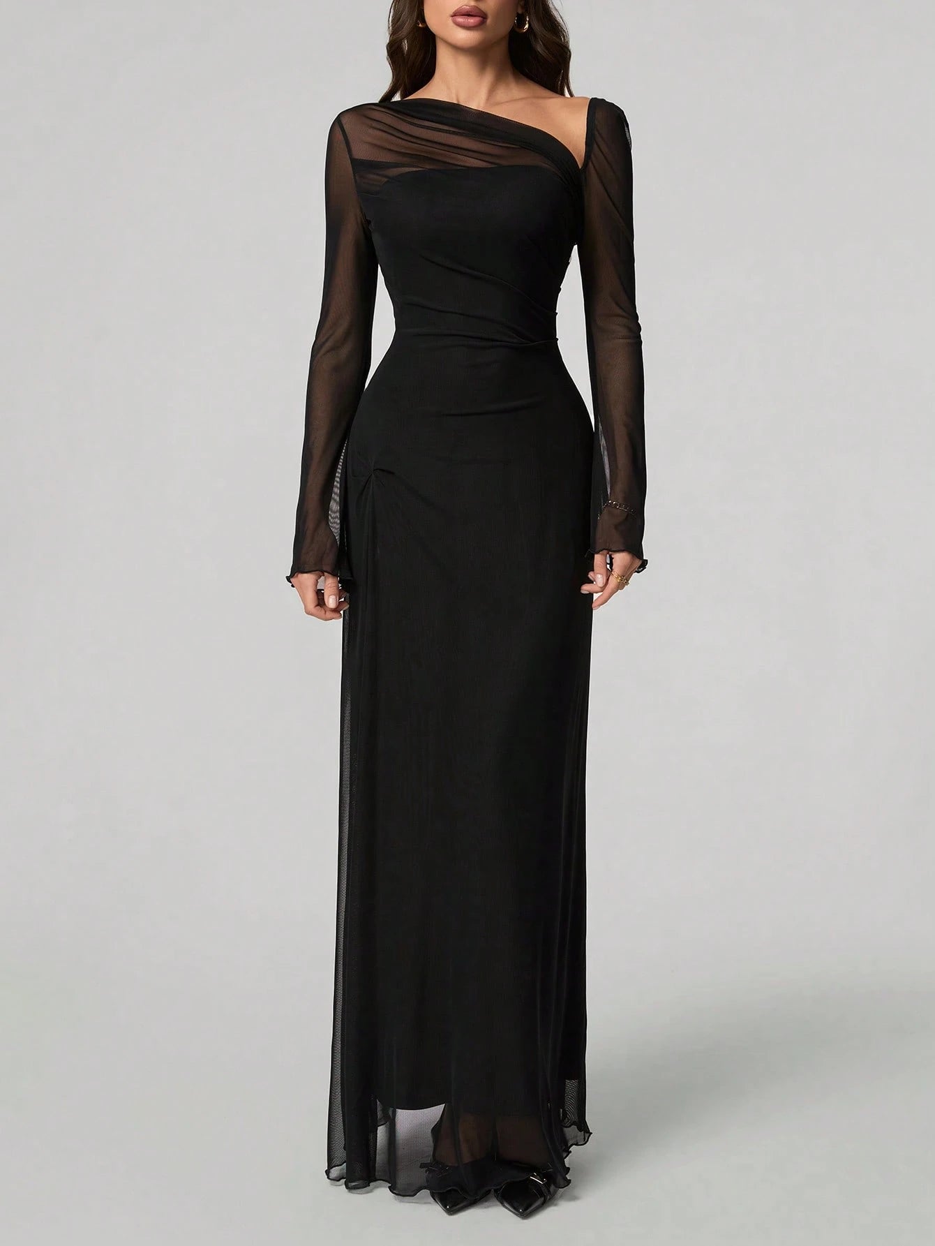 Tall Elegant Solid Color Asymmetric Neck Dress shein