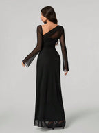 Tall Elegant Solid Color Asymmetric Neck Dress shein