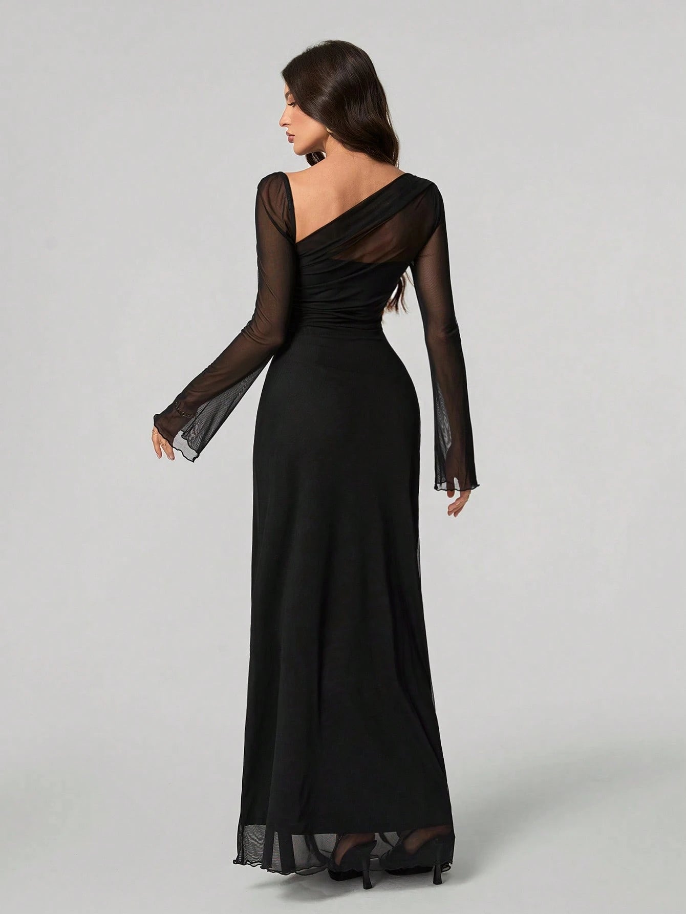 Tall Elegant Solid Color Asymmetric Neck Dress shein