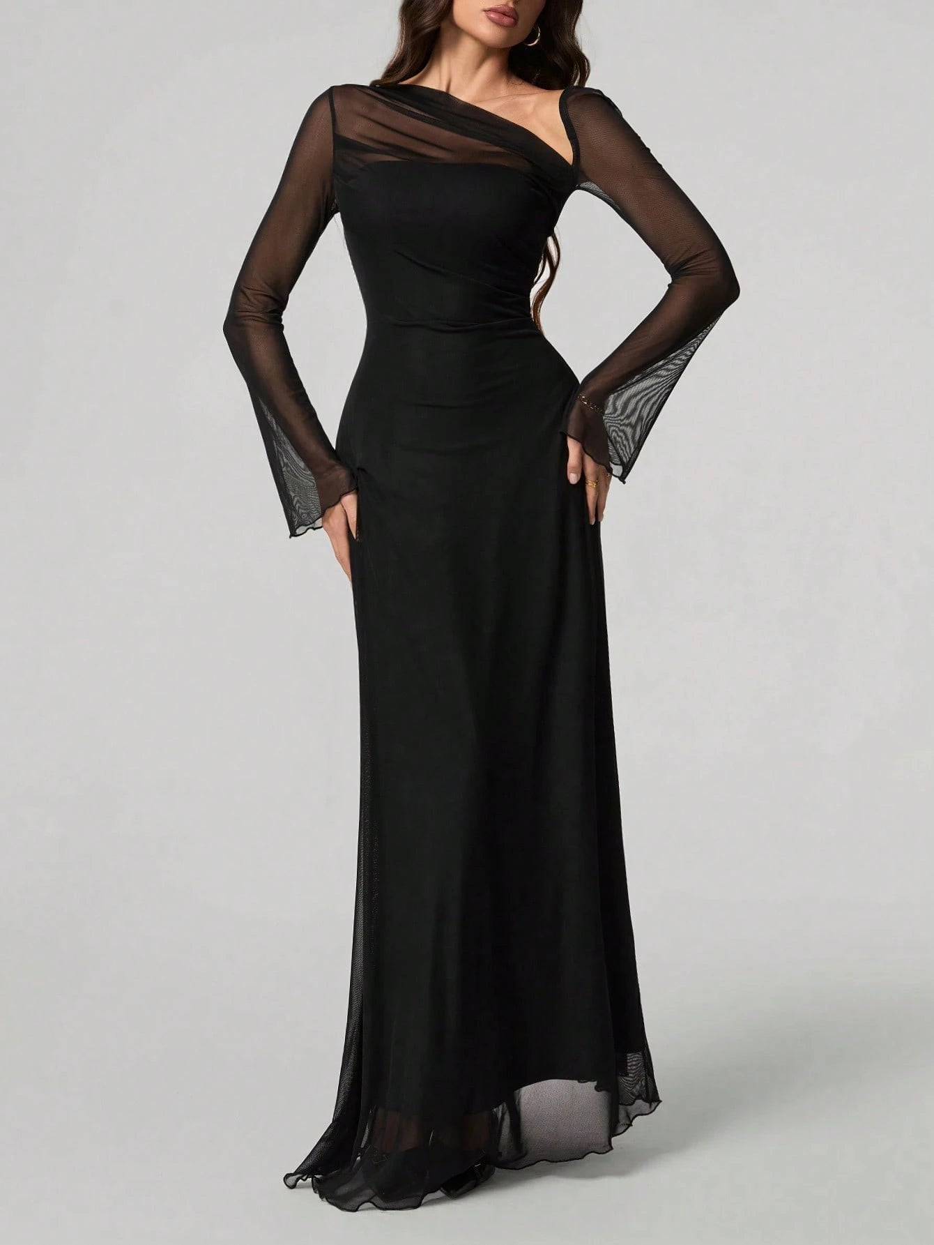 Tall Elegant Solid Color Asymmetric Neck Dress shein