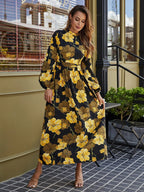 Floral Print Belted Maxi Dress shein