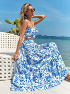 VCAY Summer Flower Print Twisted Cami Crop Top And Skirt Set Shein