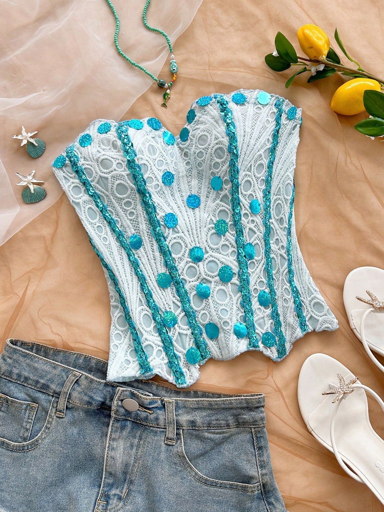 European And American Style Young Vacation Sexy Avant-Garde Lace Top shein