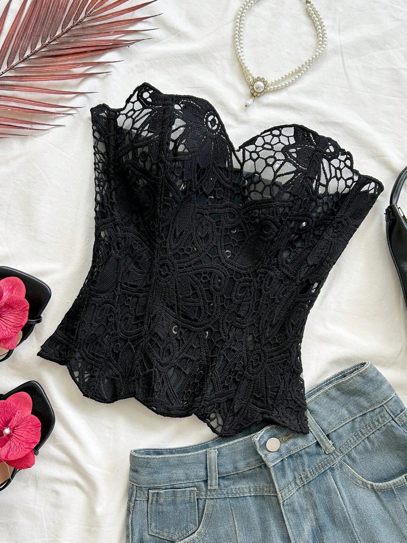 European And American Style Young Vacation Sexy Avant-Garde Lace Top shein