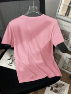 Women's Casual Studded And Chain Decor Round Neck Short Sleeve T-Shirt shein