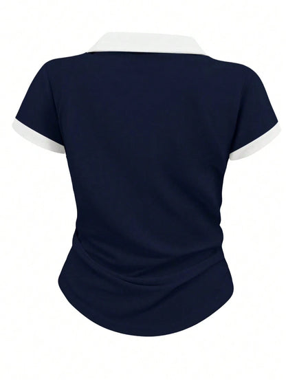 Women's Casual Color Block Ruched T-Shirt