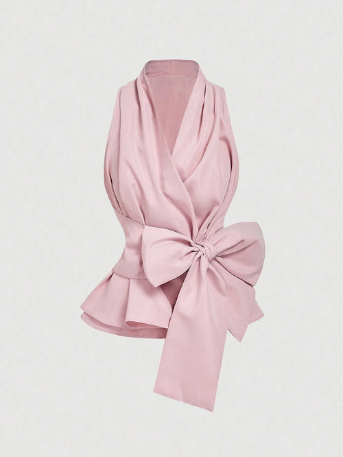 Elegant Summer Chiffon Bow Top shein