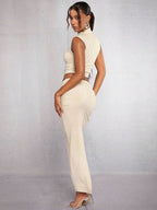 Mock Neck Crop Tank Top & Ruched Skirt shein