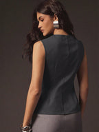 Sexy Front Zip Peplum Structured Tailored Sleeveless Top shein