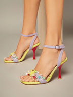 Ladies Kitten Heel Slingback Sandals With Fruit Ornamentations shein