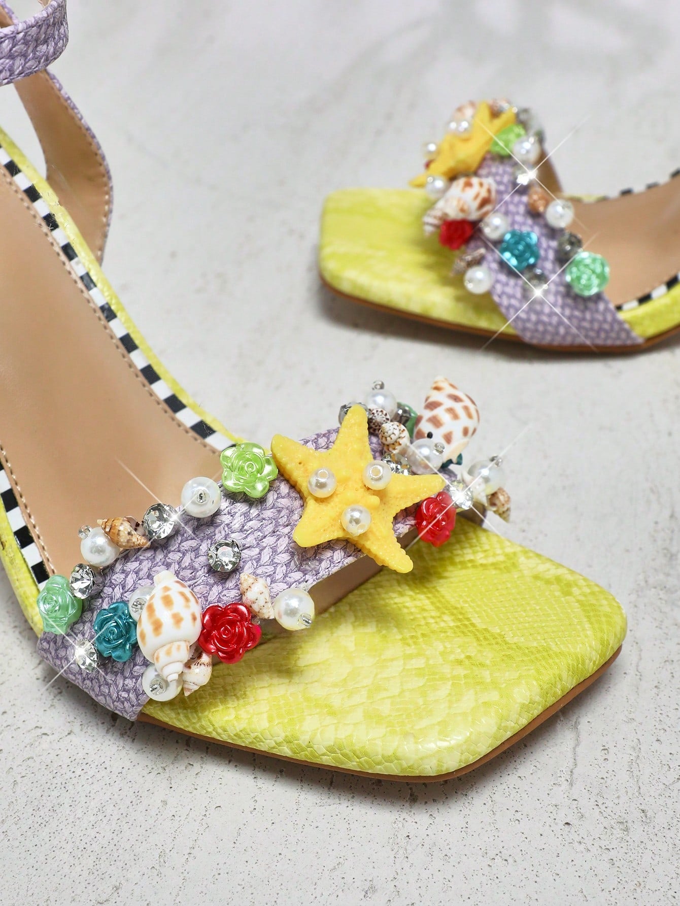 Ladies Kitten Heel Slingback Sandals With Fruit Ornamentations shein