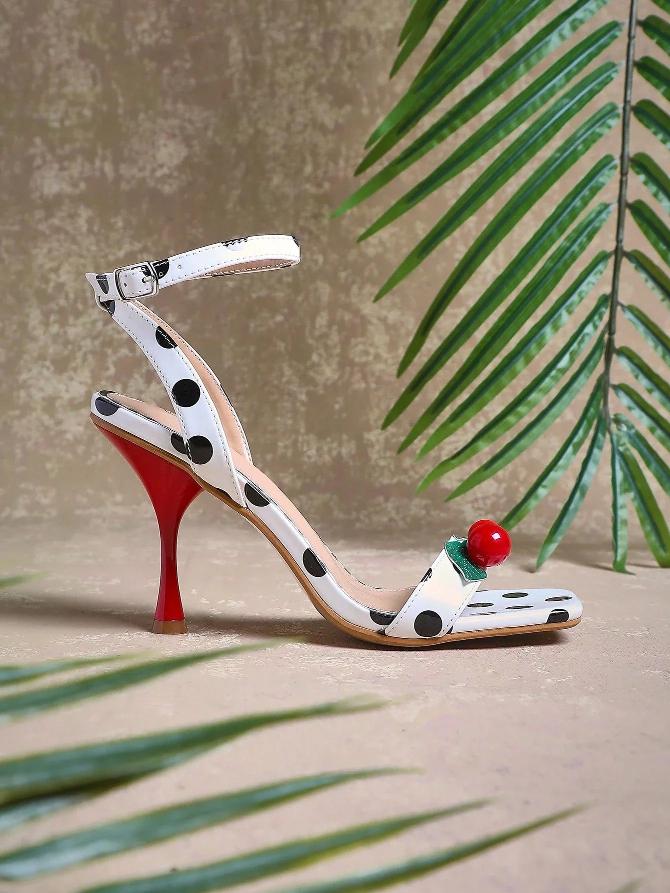 Ladies Kitten Heel Slingback Sandals With Fruit Ornamentations shein