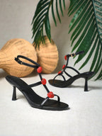 Ladies Kitten Heel Slingback Sandals With Fruit Ornamentations shein
