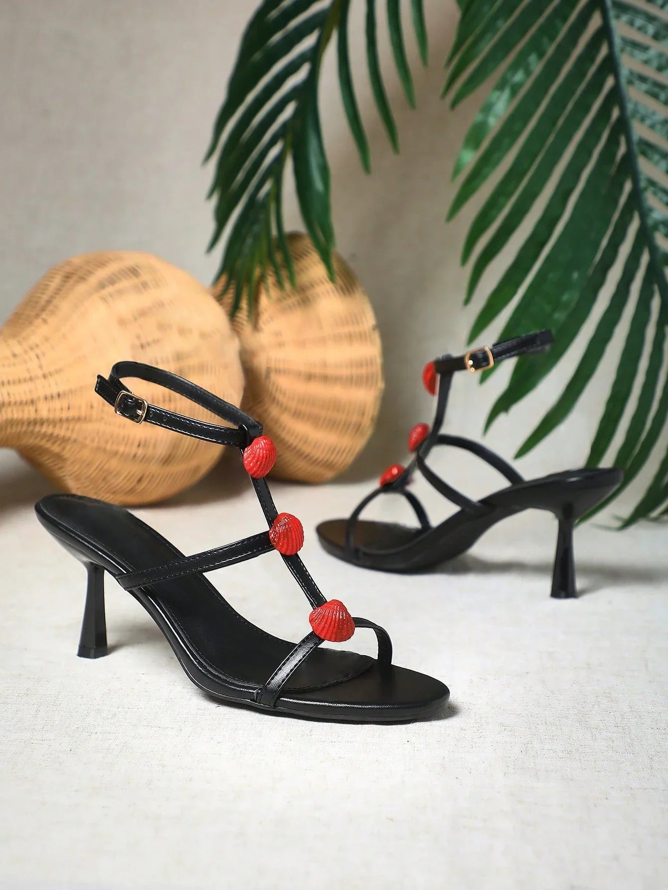 Ladies Kitten Heel Slingback Sandals With Fruit Ornamentations shein