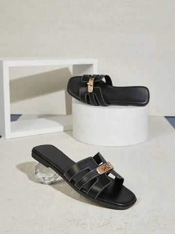Women's Luxury Gold Lock Stitching Detail Square Toe Flat