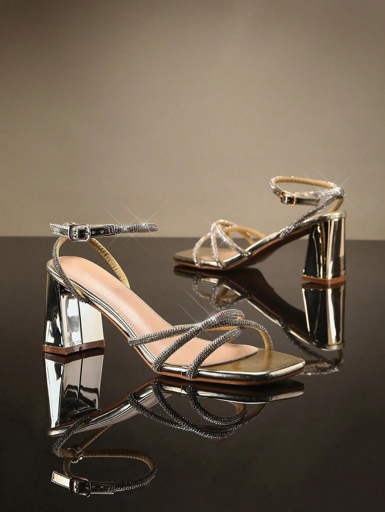 SHUZIA Women's Fashionable Rhinestone High Heel Sandals shein