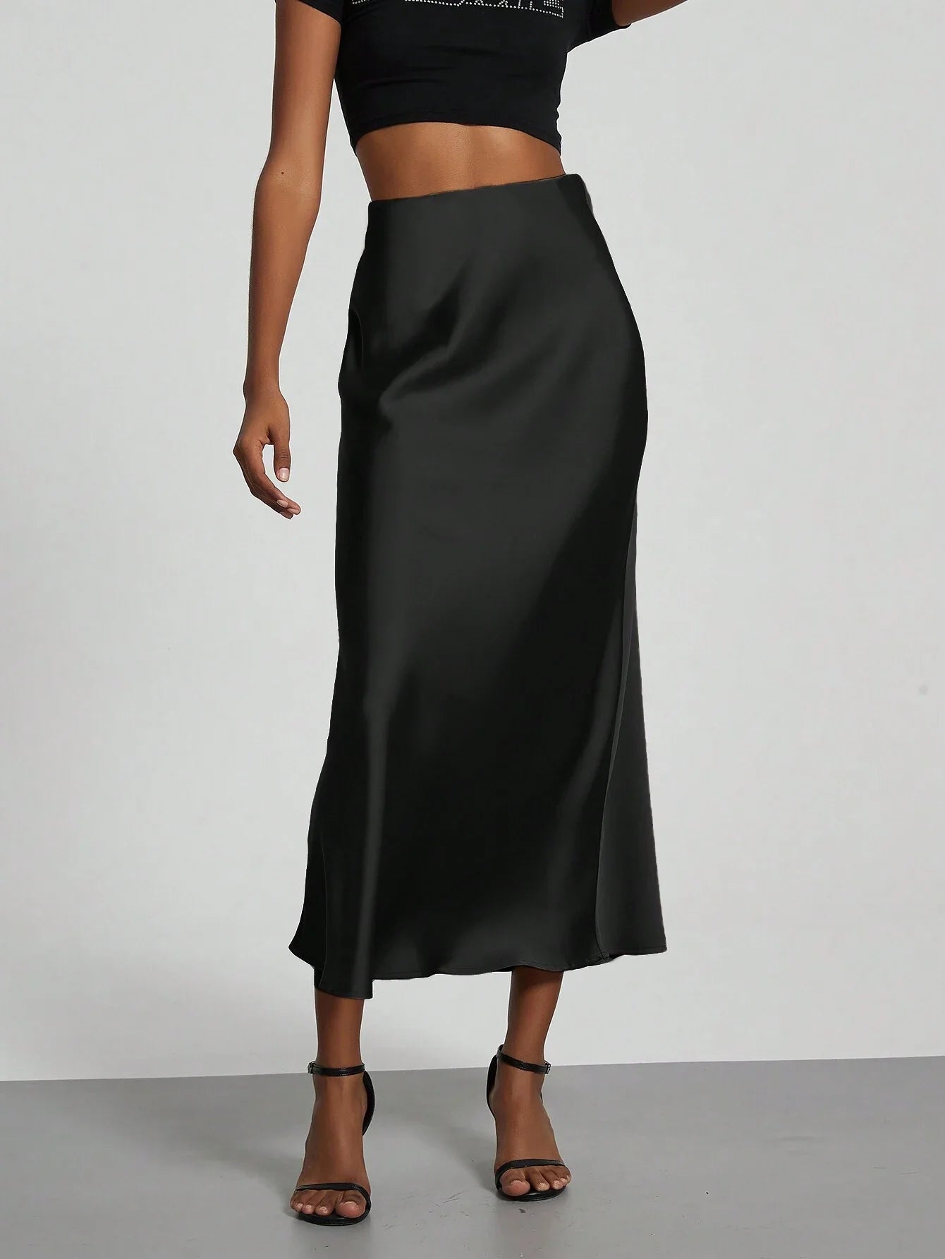 Women's Elastic Satin Finish Maxi Skirt shein