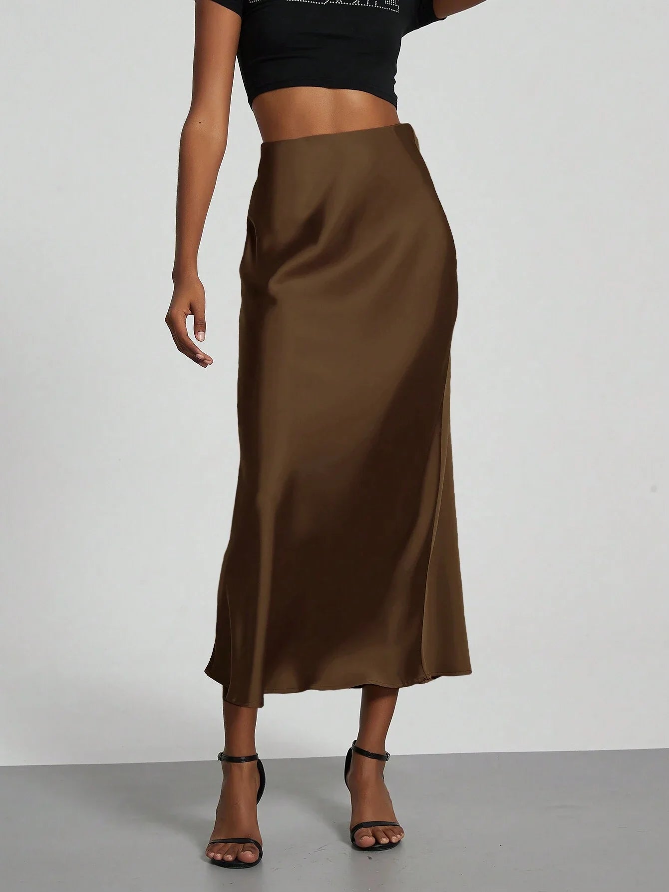 Women's Elastic Satin Finish Maxi Skirt shein