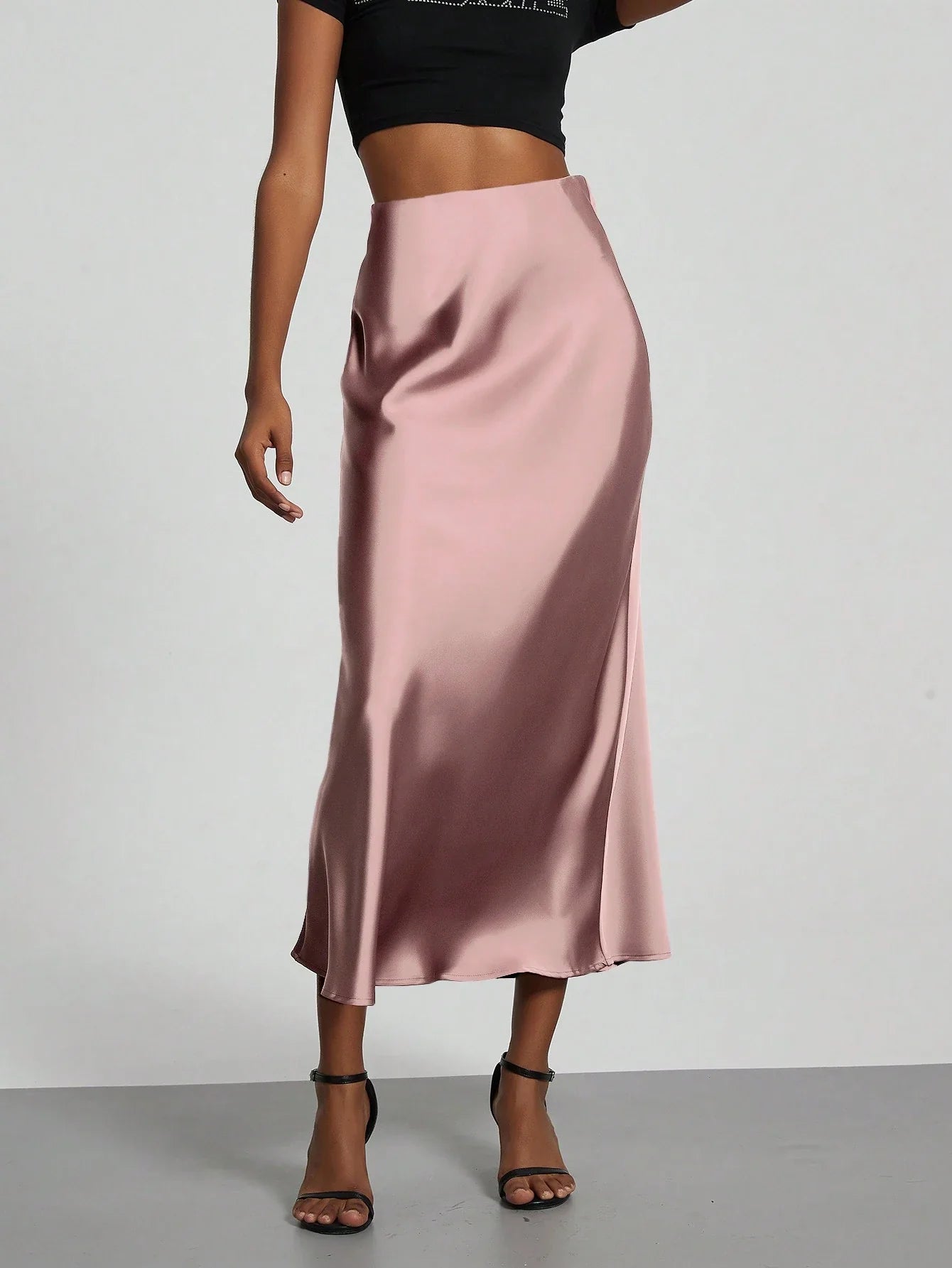Women's Elastic Satin Finish Maxi Skirt shein