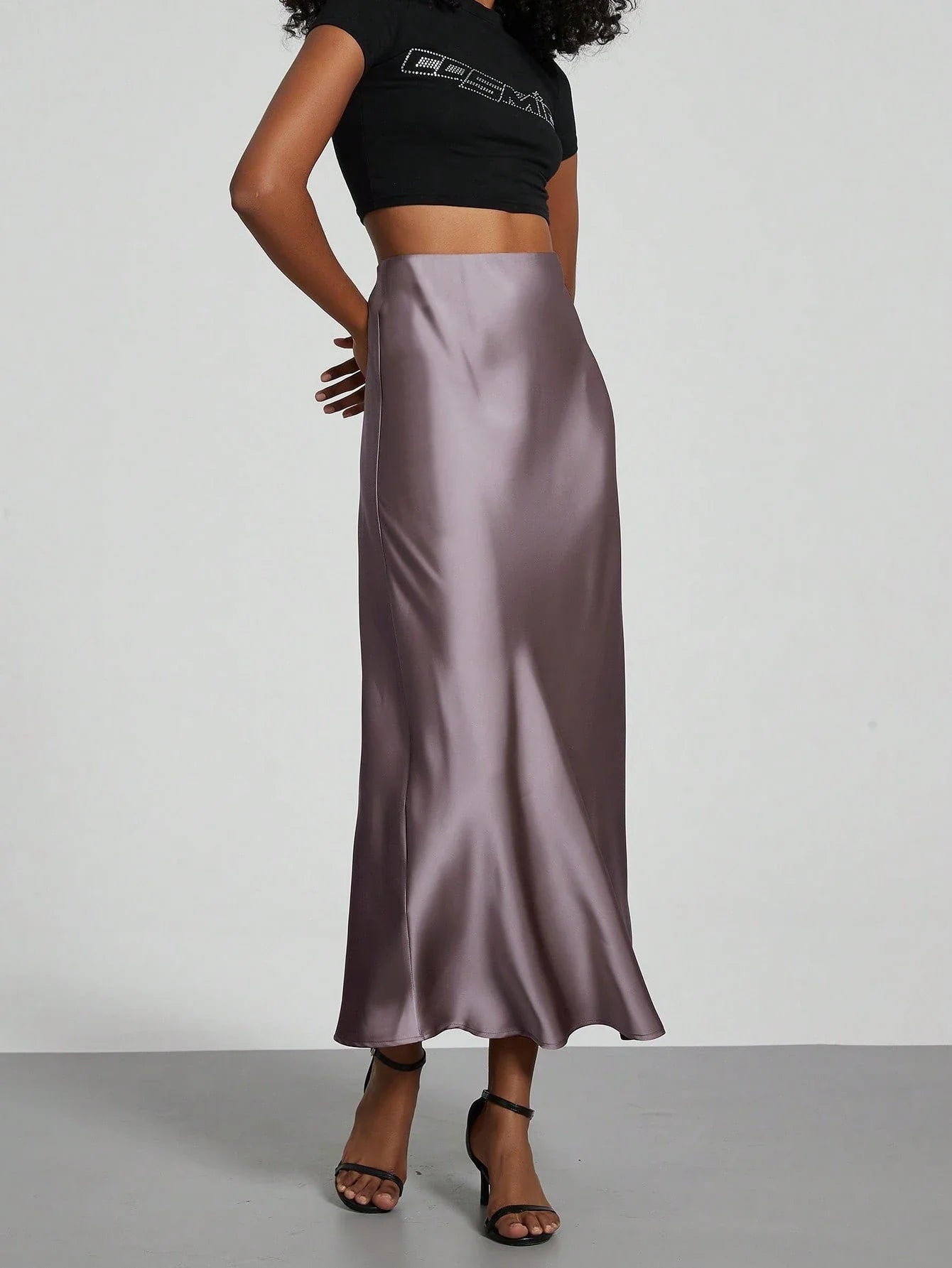 Women's Elastic Satin Finish Maxi Skirt shein