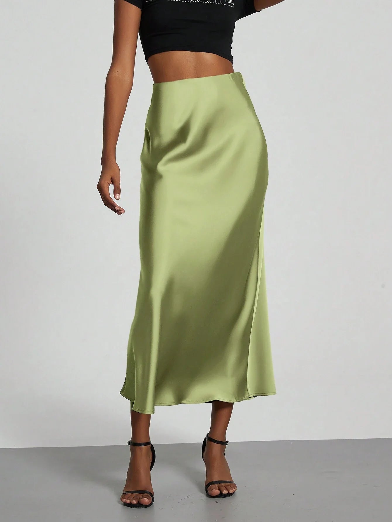 Women's Elastic Satin Finish Maxi Skirt shein