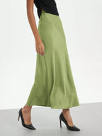 Women's Elastic Satin Finish Maxi Skirt shein