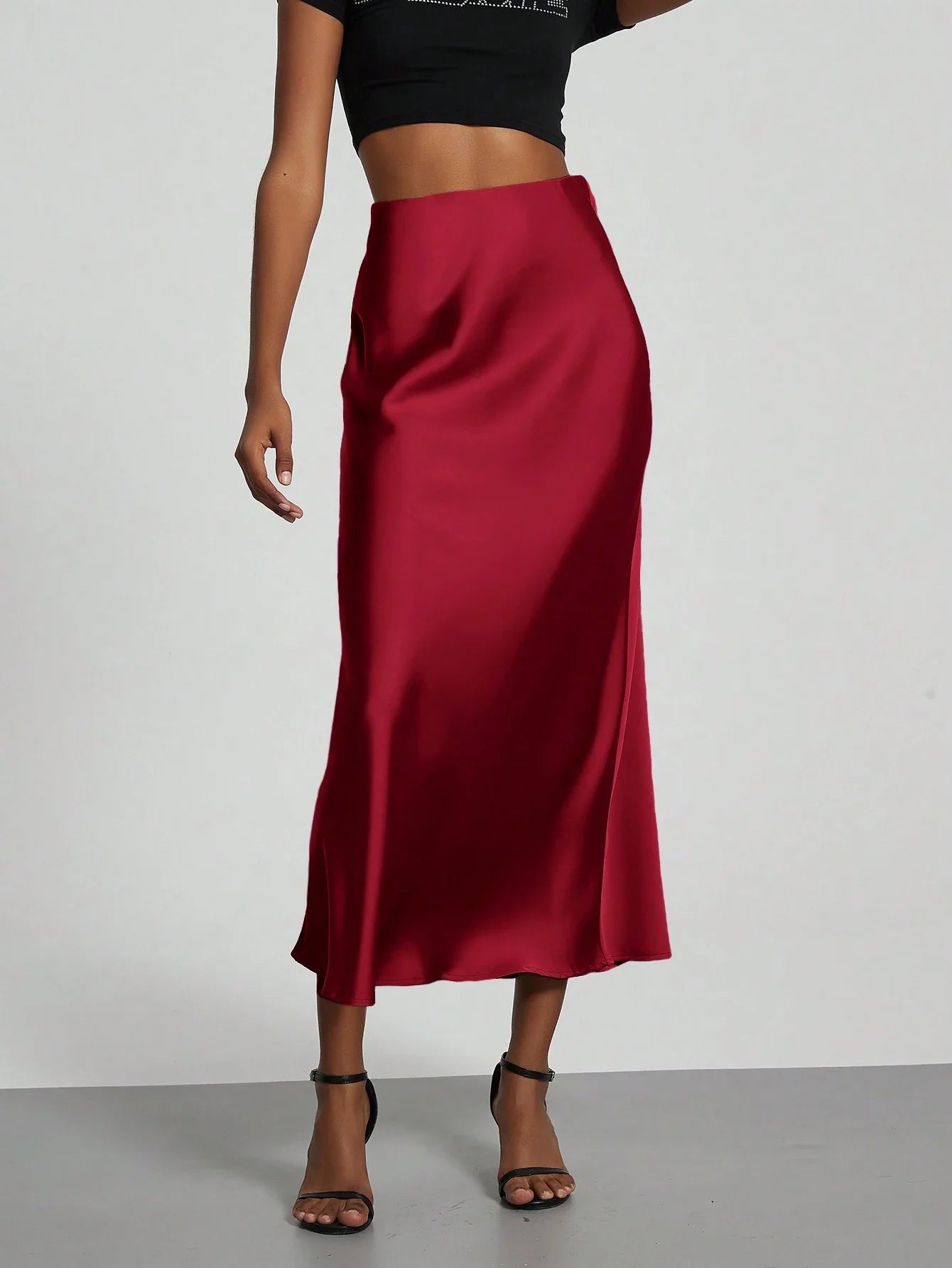 Women's Elastic Satin Finish Maxi Skirt shein