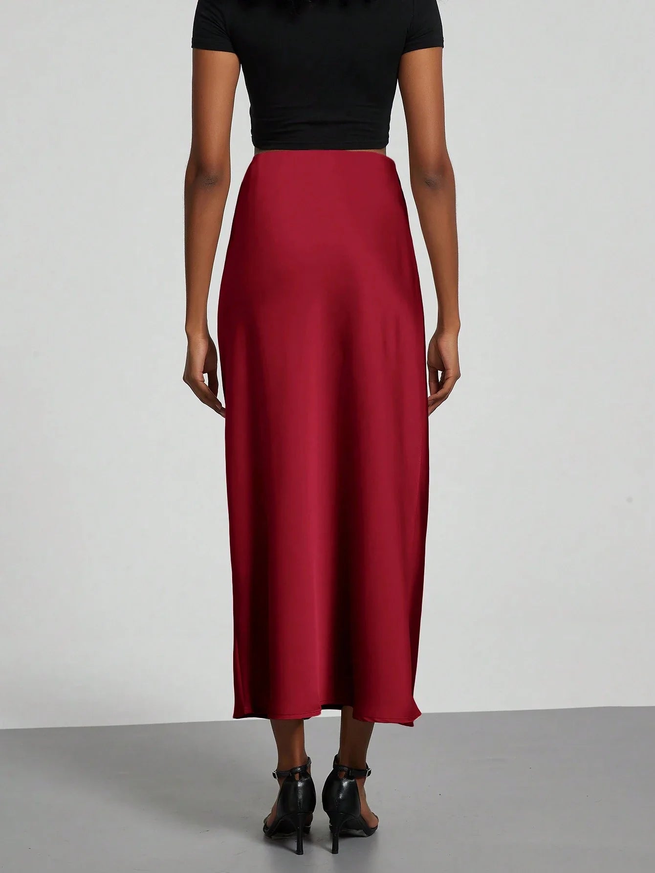 Women's Elastic Satin Finish Maxi Skirt shein