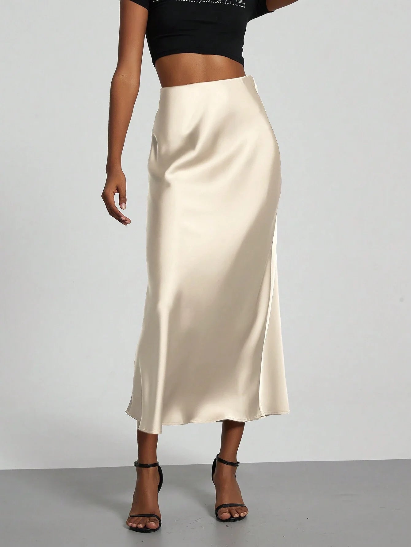 Women's Elastic Satin Finish Maxi Skirt shein
