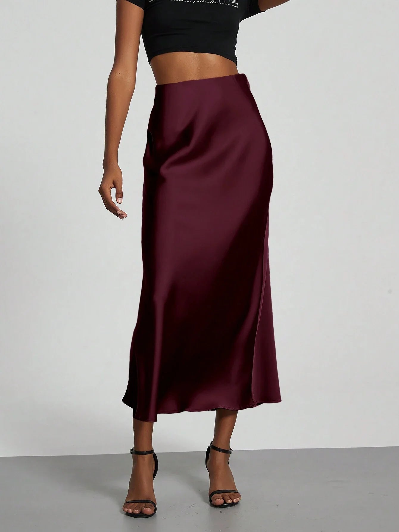 Women's Elastic Satin Finish Maxi Skirt shein
